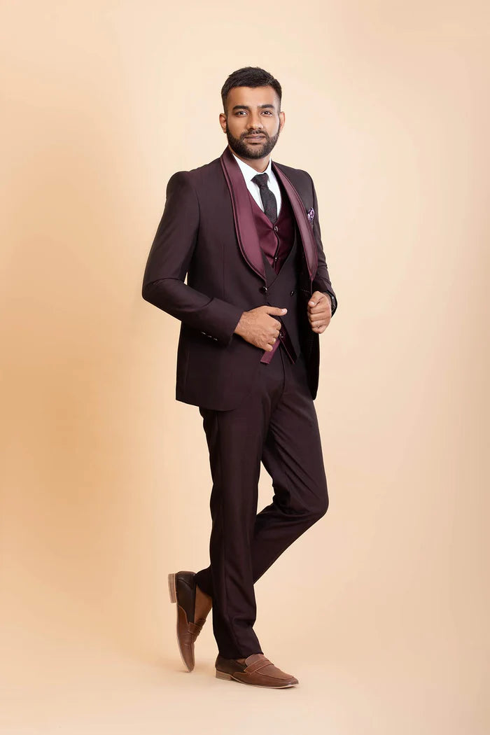 Maroon Suit Men Three Piece Suit Wine Colour Coat Pant Matching - Main Image