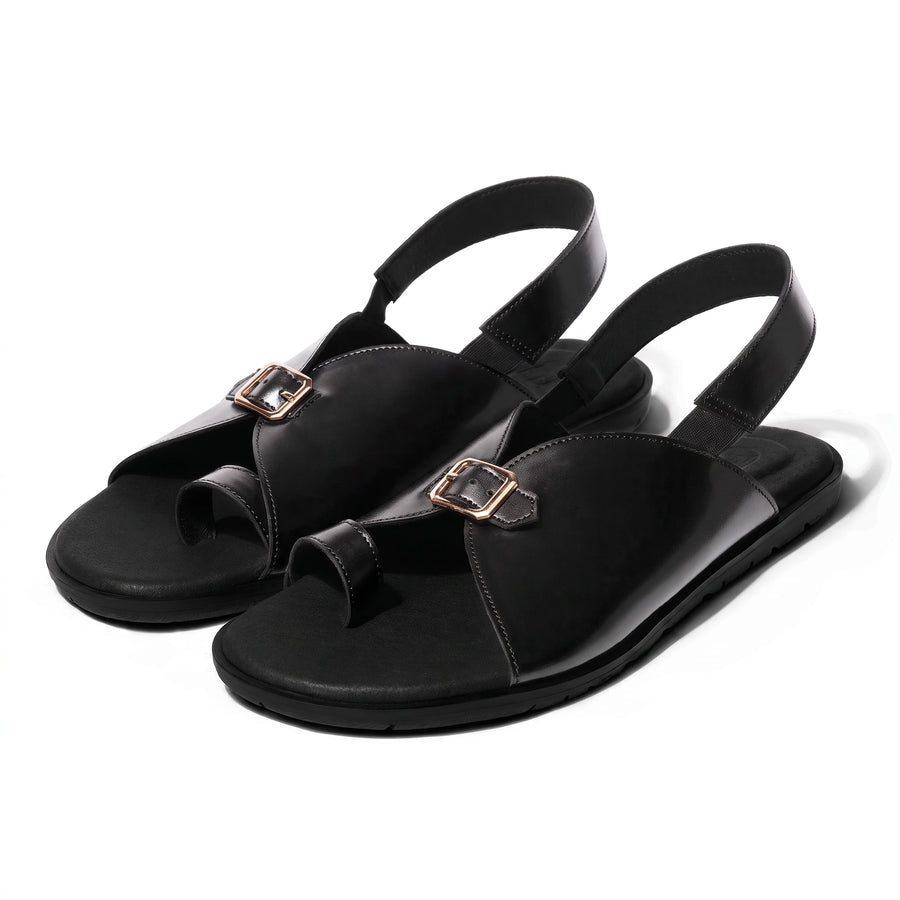 Jodha - Black Chappal - pair front view
