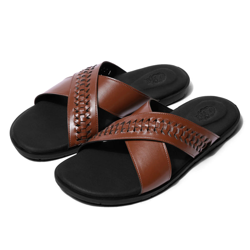 Mirah - British Tan Braided Chappals - pair front view
