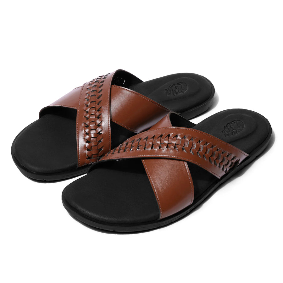Mirah - British Tan Braided Chappals - pair front view
