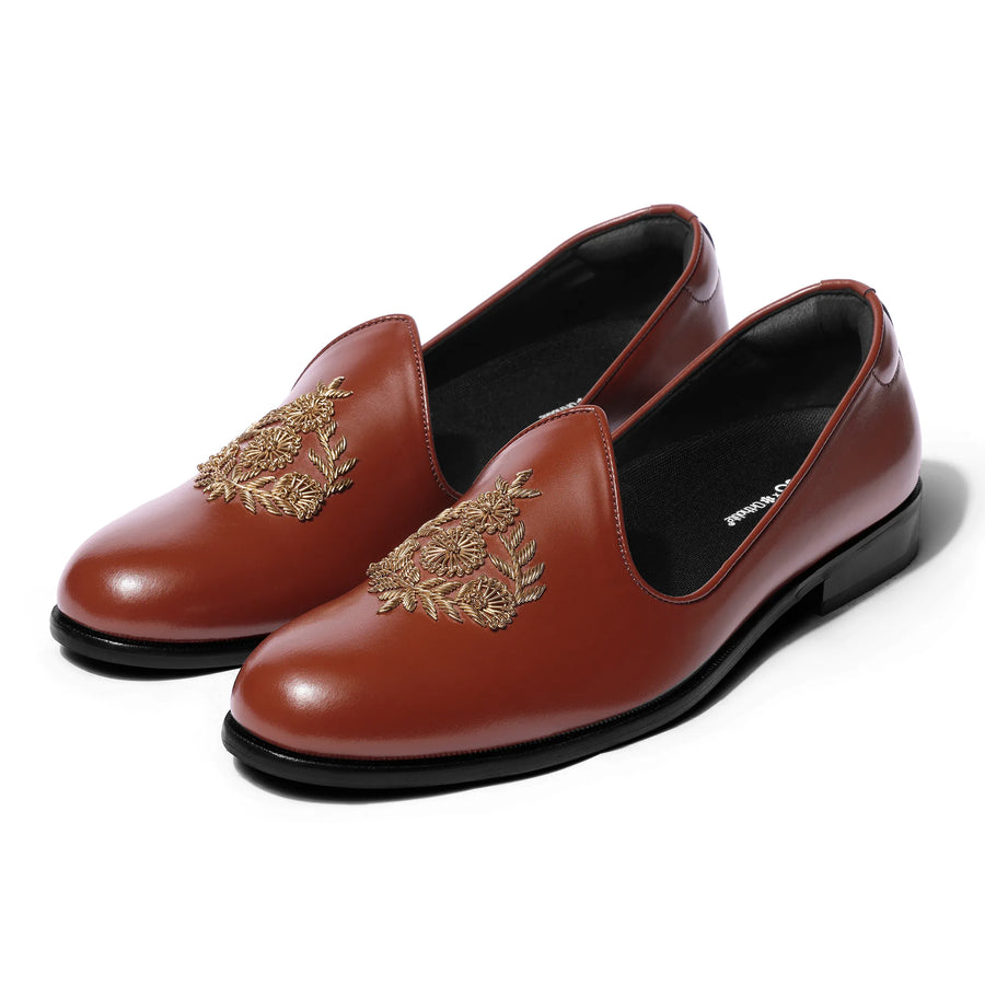 Ranja - Light Tan Zardosi Mojdi - pair front view