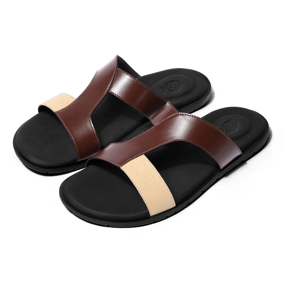 Sangam - Dark Tan & Beige Chappal - pair front view