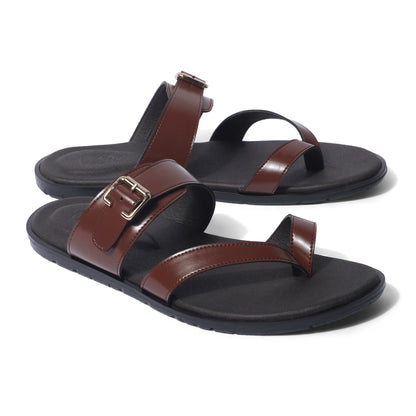 Sawai - Dark Tan Chappal - pair front view