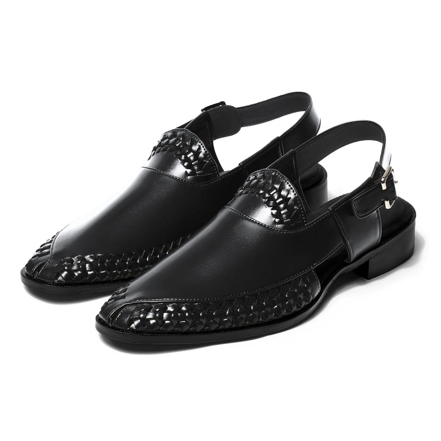 Tanaasha - Black Peshawari Sandal - pair front view