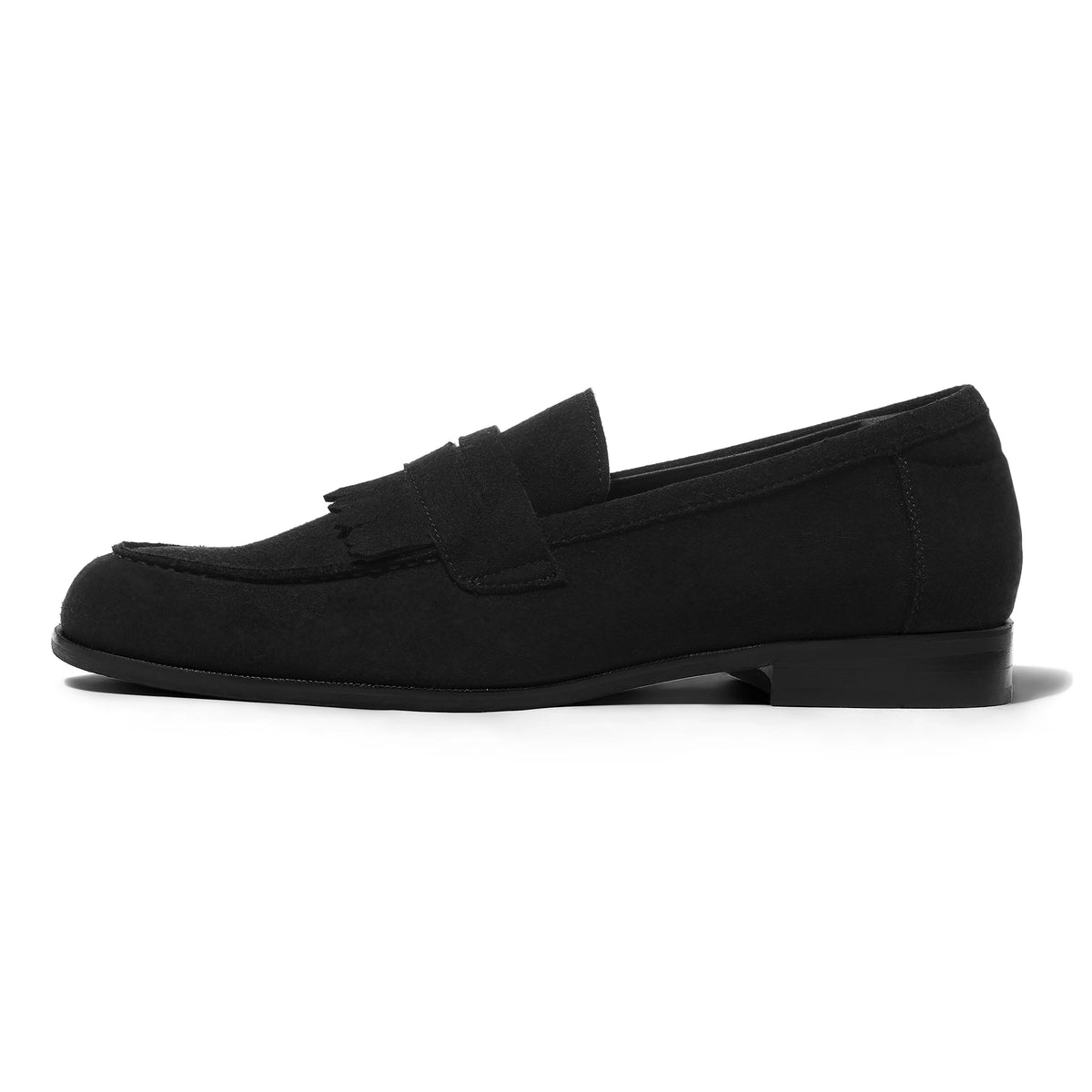 Marlo - Black Suede Penny Loafer - side profile
