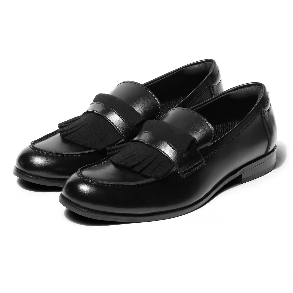 Otto - Black 2-Way Penny Loafer - pair front view (with fringe)
