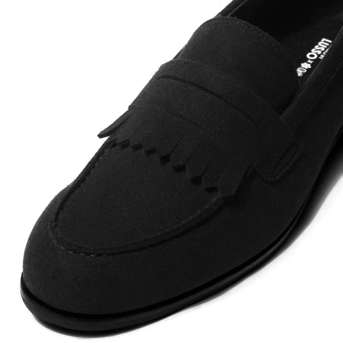 Marlo - Black Suede Penny Loafer - detail close-up