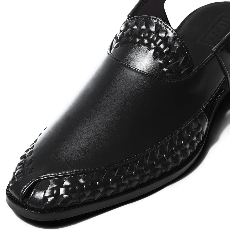Tanaasha - Black Peshawari Sandal - detail close-up