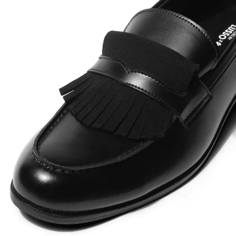 Otto - Black 2-Way Penny Loafer - detail close-up (with fringe)
