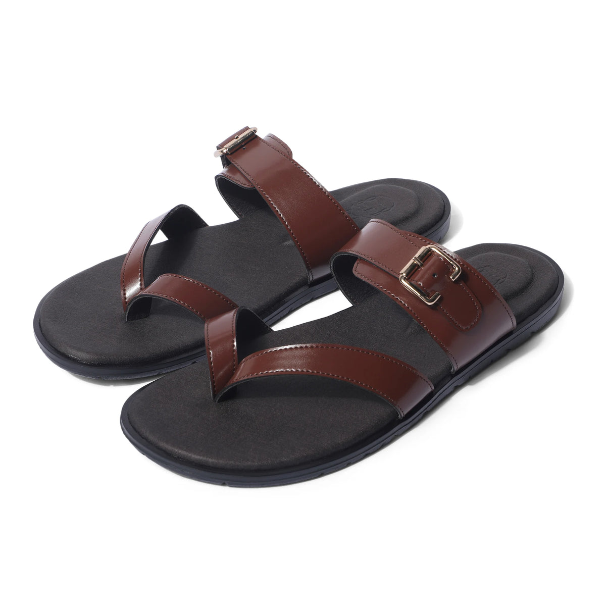 Sawai - Dark Tan Chappal - pair toe view