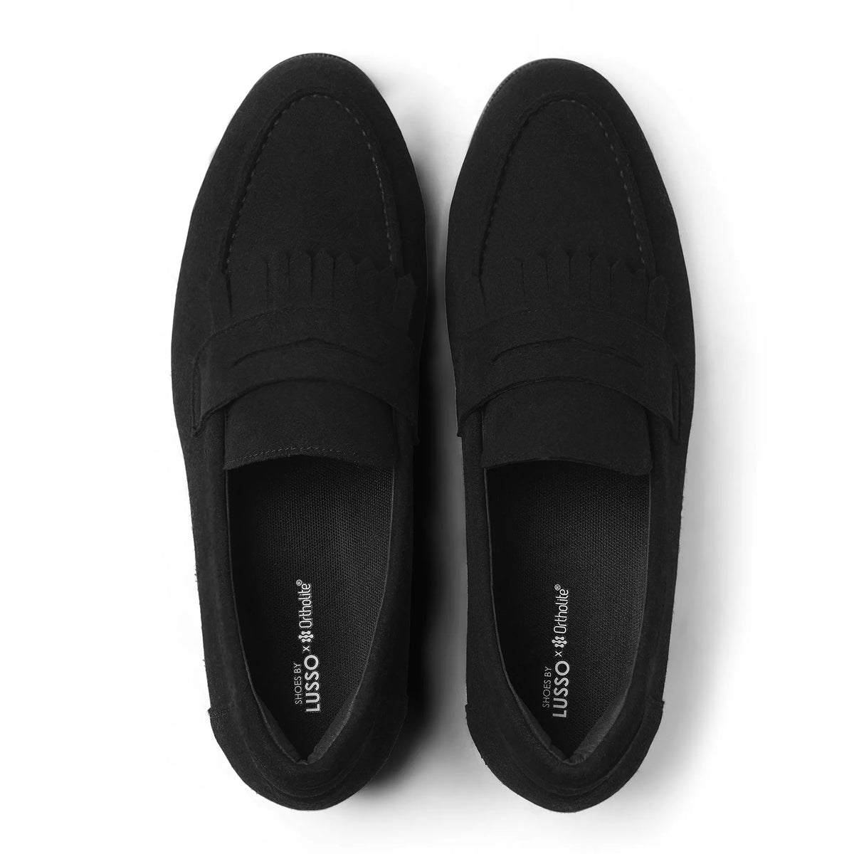 Marlo - Black Suede Penny Loafer - top view