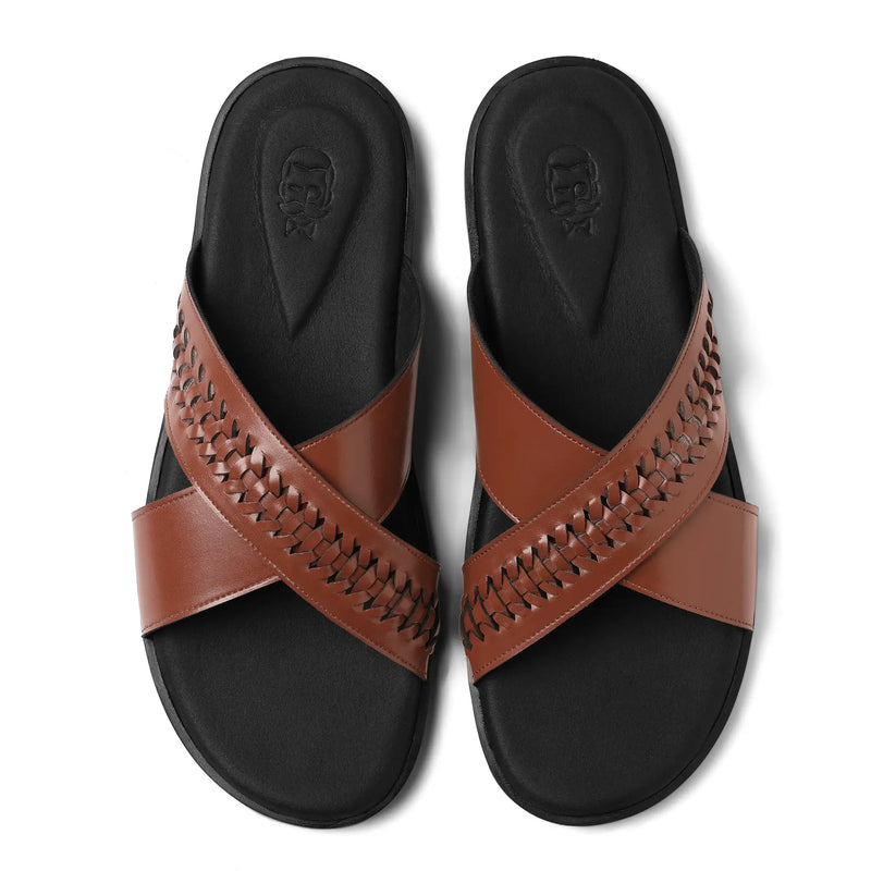 Mirah - British Tan Braided Chappals - top view
