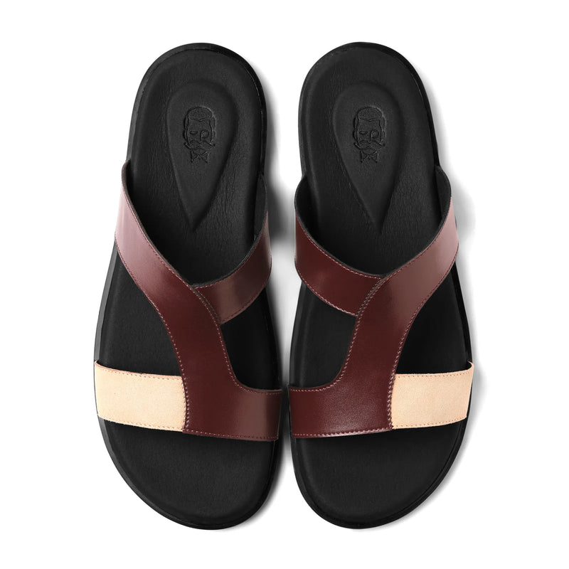 Sangam - Dark Tan & Beige Chappal - top view