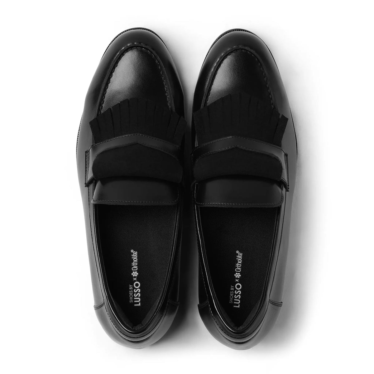 Otto - Black 2-Way Penny Loafer - top view (with fringe)