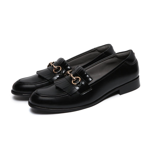 GUSTOSO BLACK | HORSEBIT FRINGE SLIP-ON - By Lusso