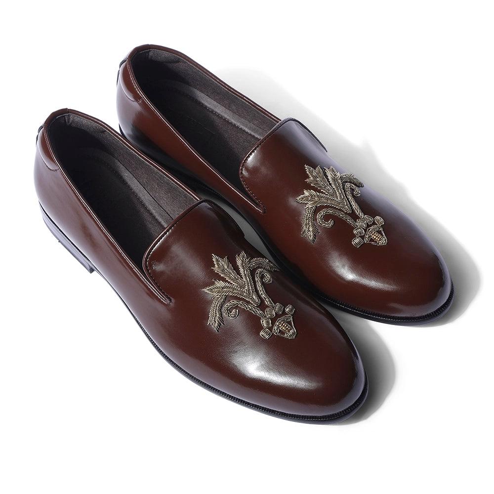 Samurai - Dark Tan Zardozi Slip-On