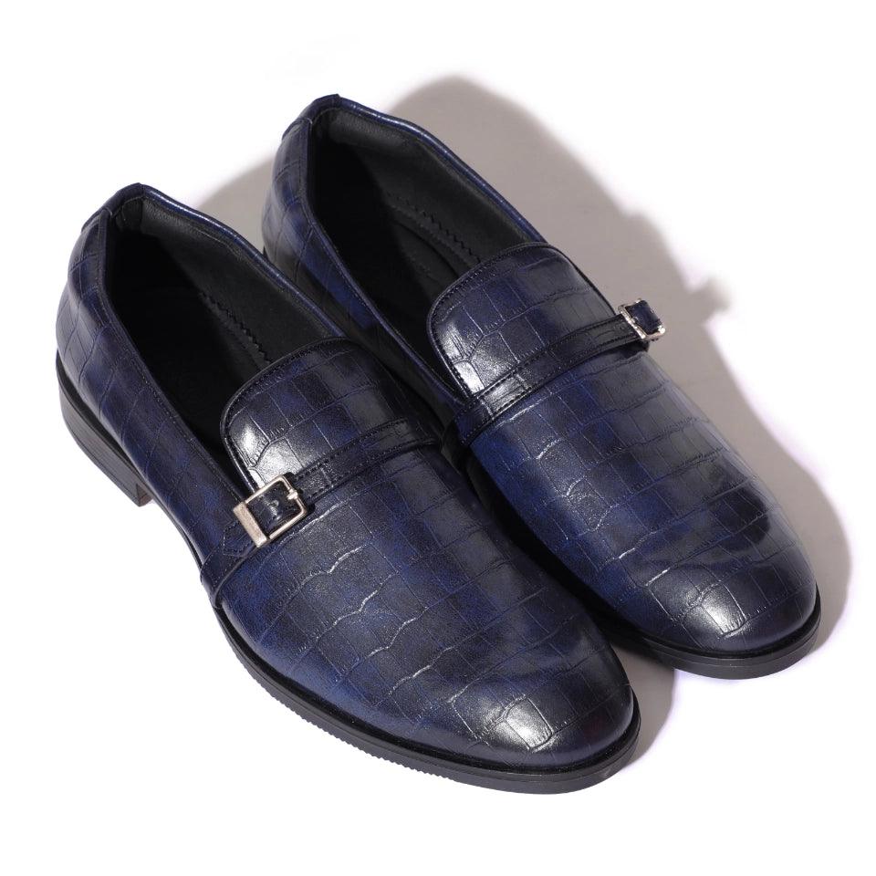 Morris- Blue Croco Belt Slipon - By Lusso