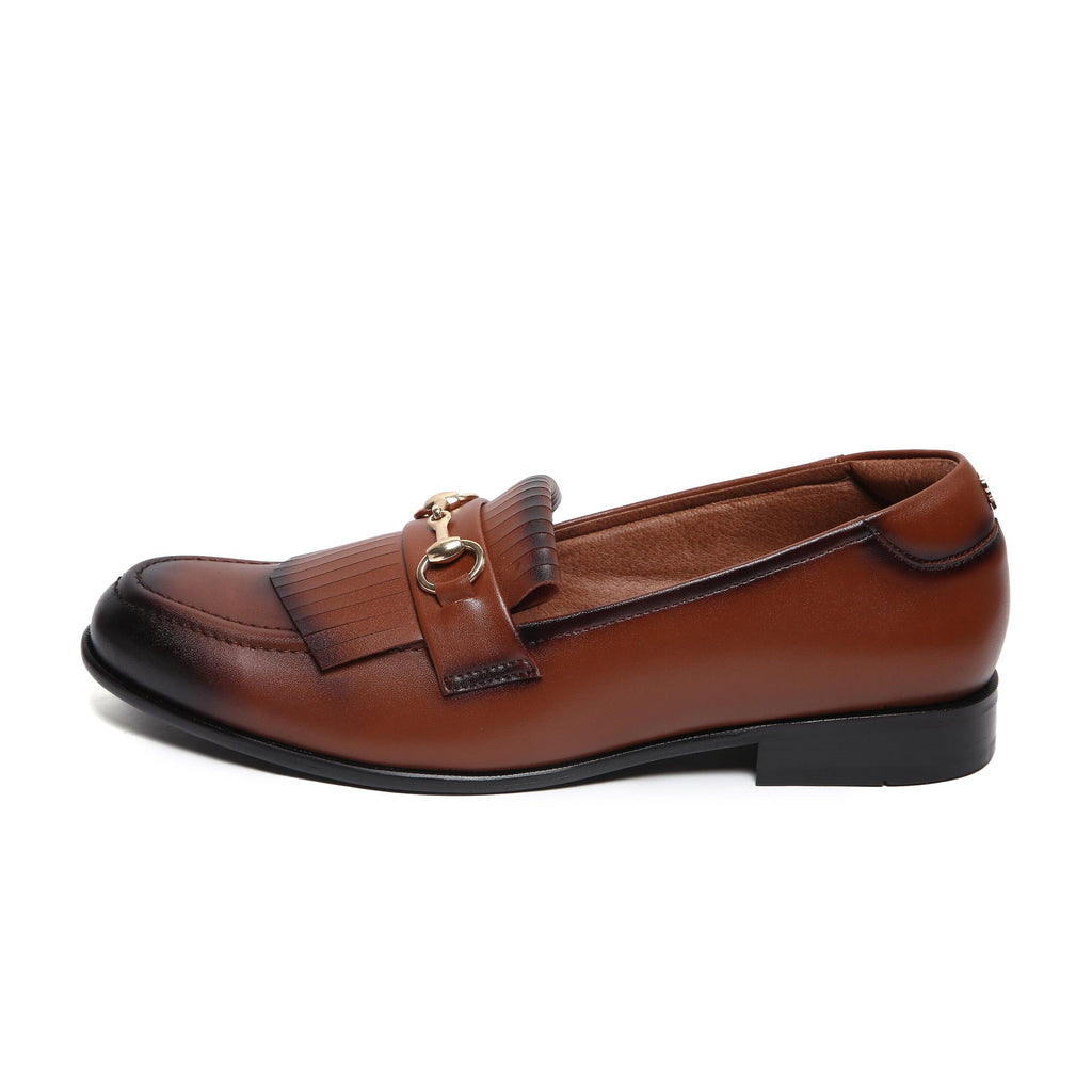 GUSTOSO LIGHT TAN | GOLDEN HORSEBIT FRINGE SLIP-ON - By Lusso