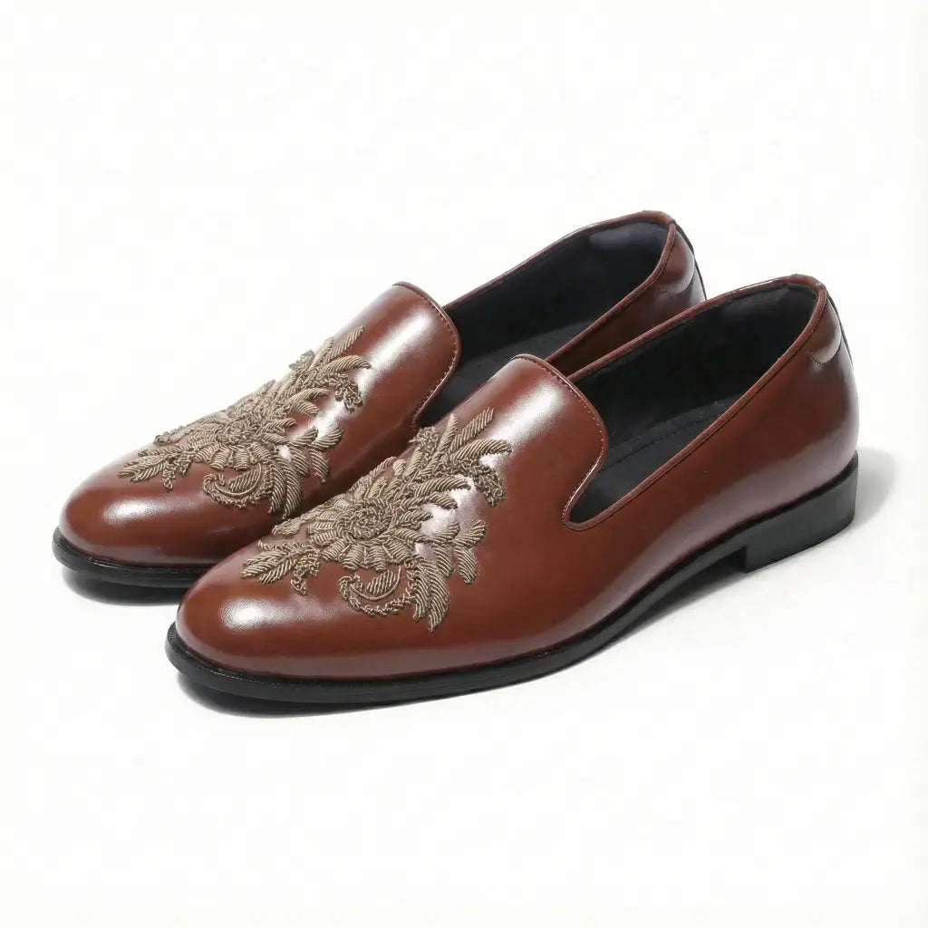 Mehroz - Tan Zardozi Loafers