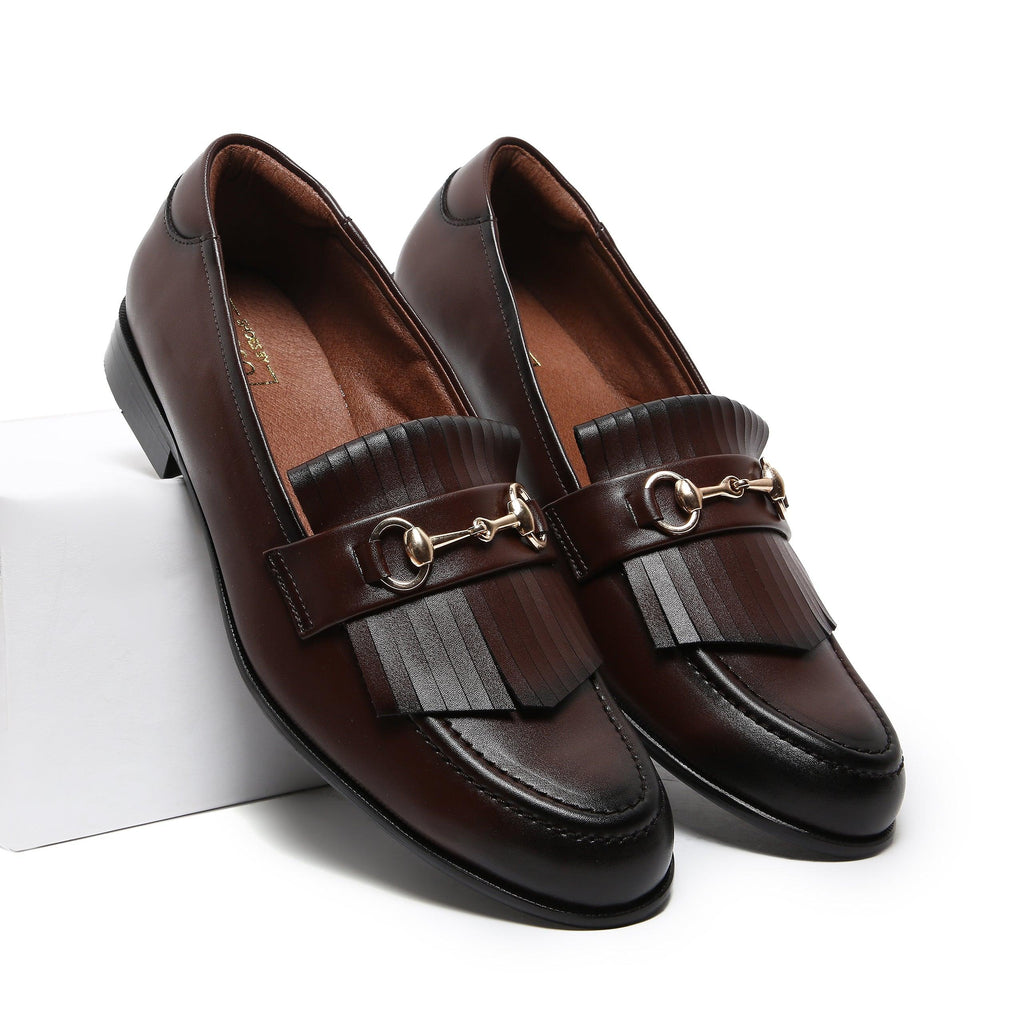 GUSTOSO DARK TAN | GOLDEN HORSEBIT FRINGE SLIP-ON - By Lusso