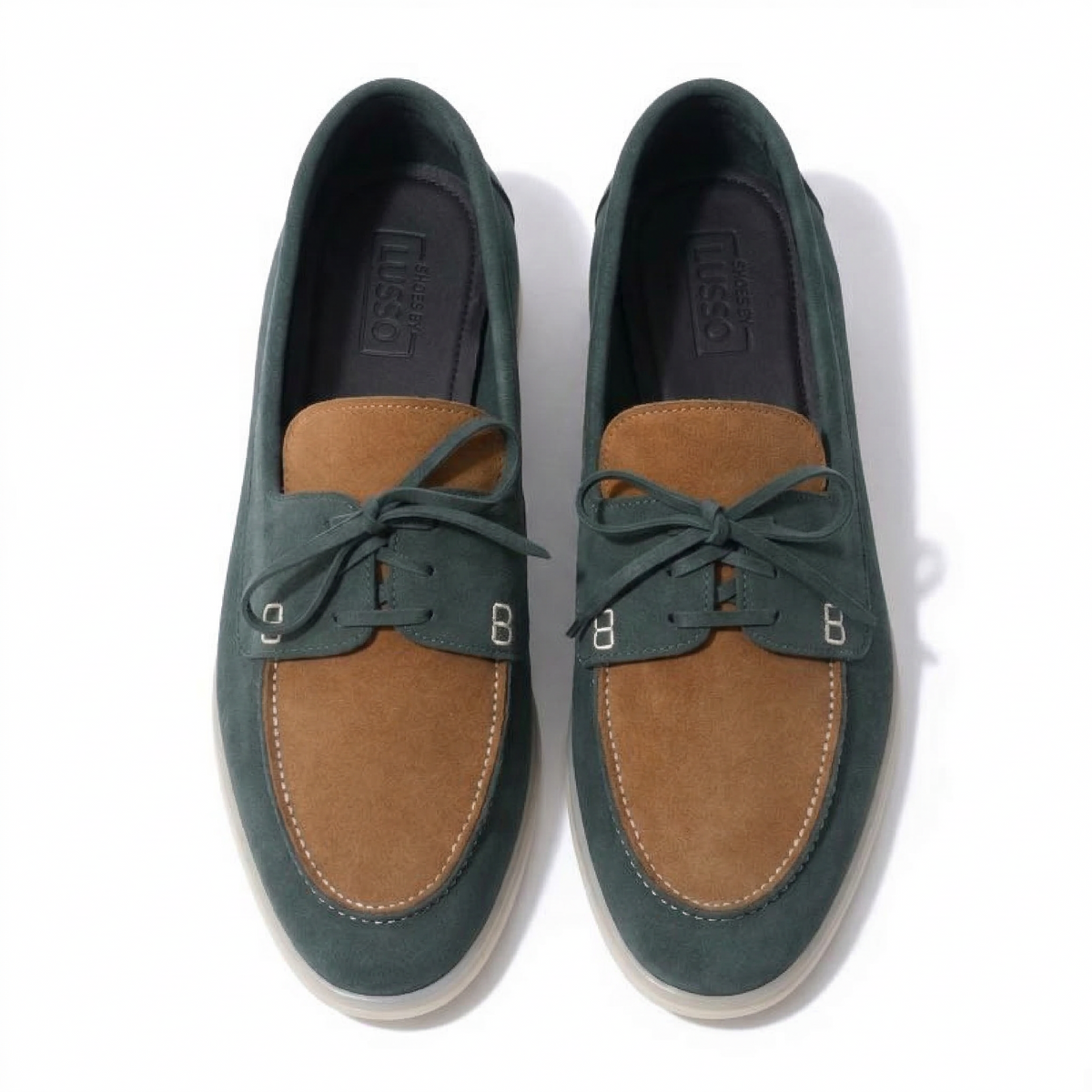 Horizon Boat Shoes - Green & Cognac Tan