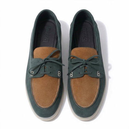 Horizon Boat Shoes - Green & Cognac Tan