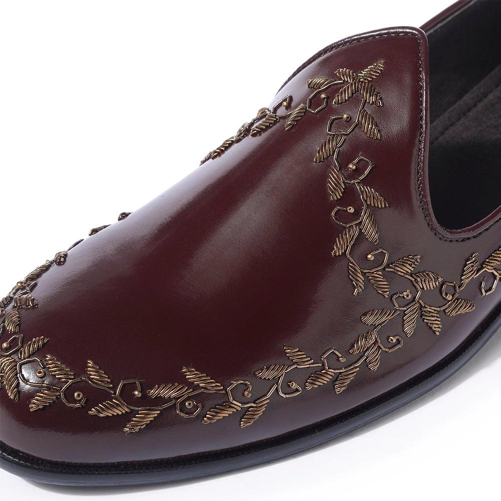 Merwan Dark Tan Zardozi Mojdi1