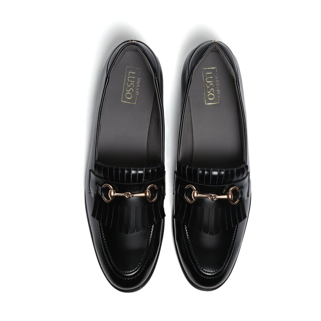 GUSTOSO BLACK | HORSEBIT FRINGE SLIP-ON - By Lusso