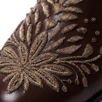 Khizaan | Dark Tan Zardozi Loafers