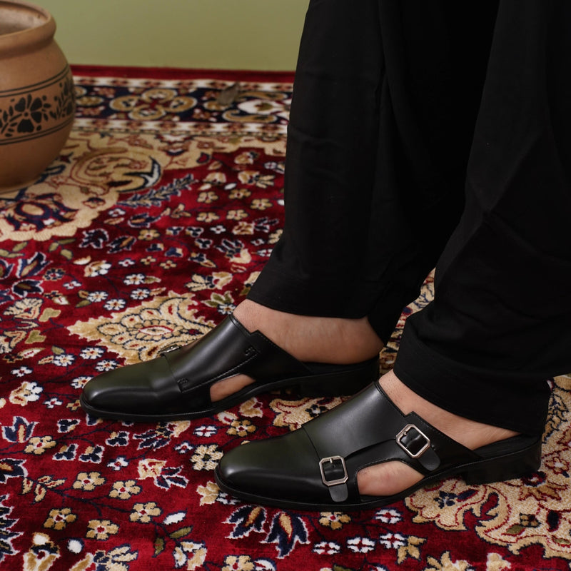 Hulio - Black Double Monk Mules