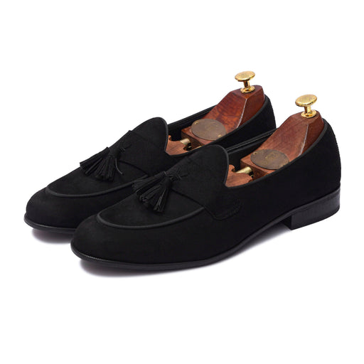 LUNA | BLACK SUEDE TASSEL SLIP-ON - By Lusso