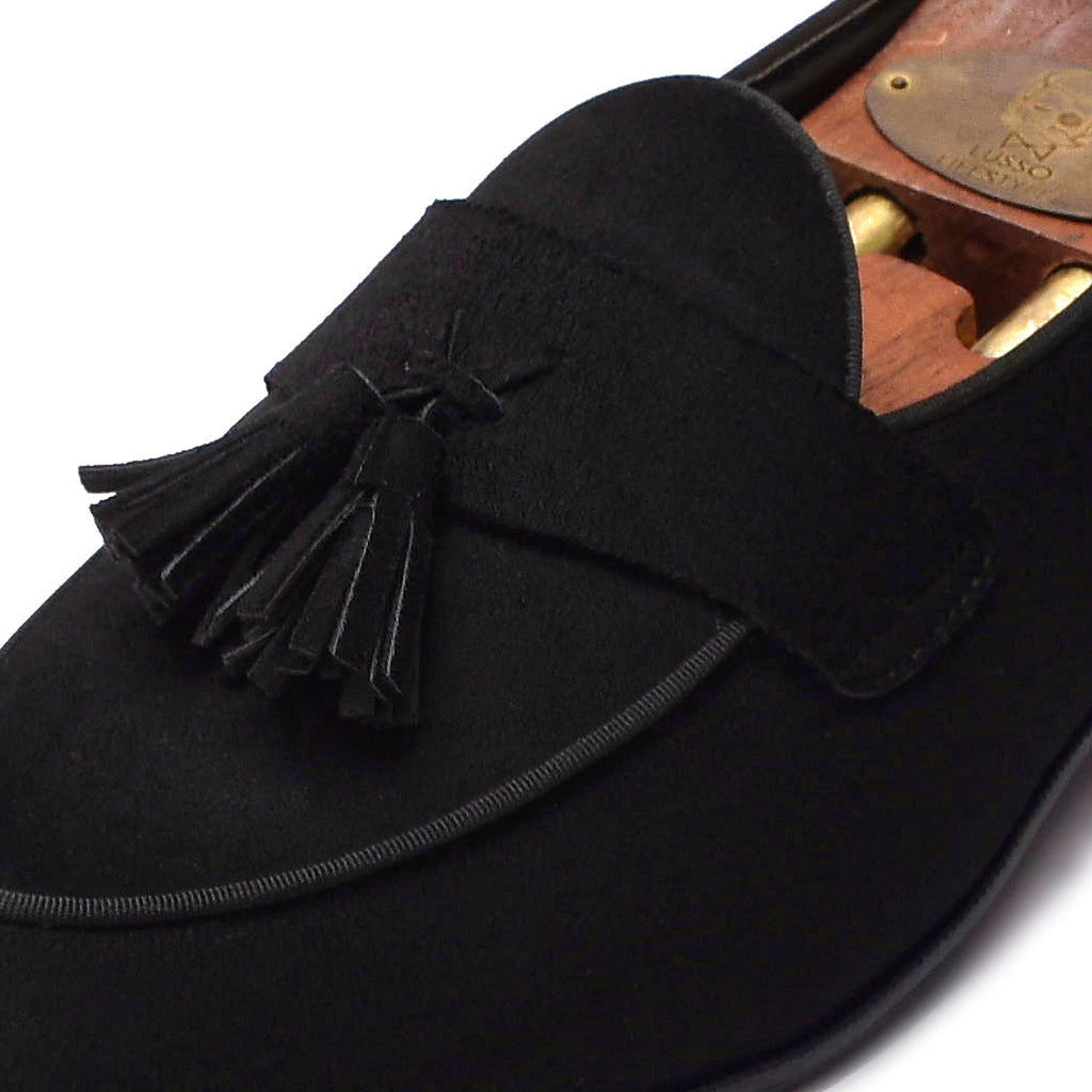 LUNA | BLACK SUEDE TASSEL SLIP-ON - By Lusso