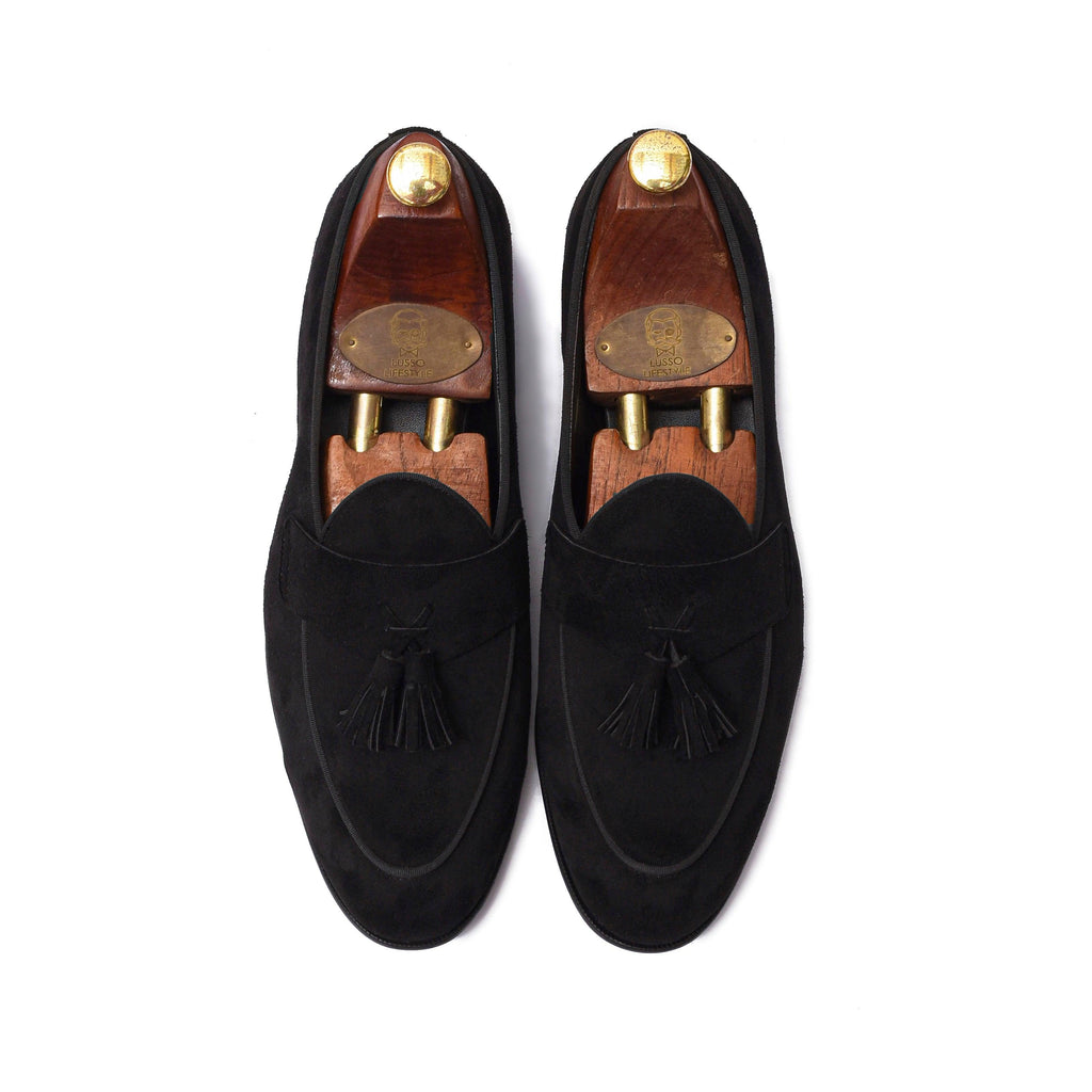 LUNA | BLACK SUEDE TASSEL SLIP-ON - By Lusso