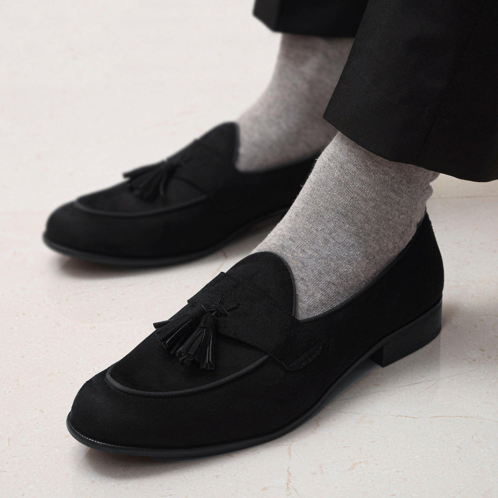 LUNA | BLACK SUEDE TASSEL SLIP-ON - By Lusso