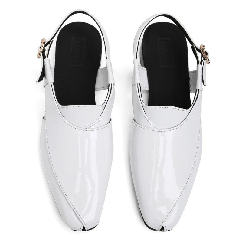 Peshawar | White Patent Pathani Sandal