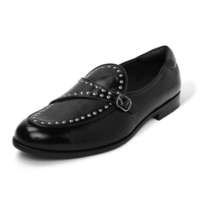Goliath - Black Rivet Monk Slip-On - By Lusso