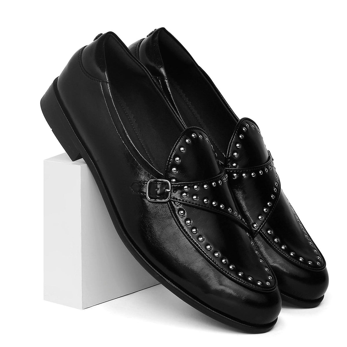 Goliath - Black Rivet Monk Slip-On - By Lusso