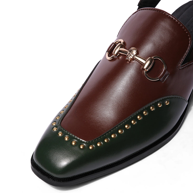 Mehira - Green Tan Rivet Sandals