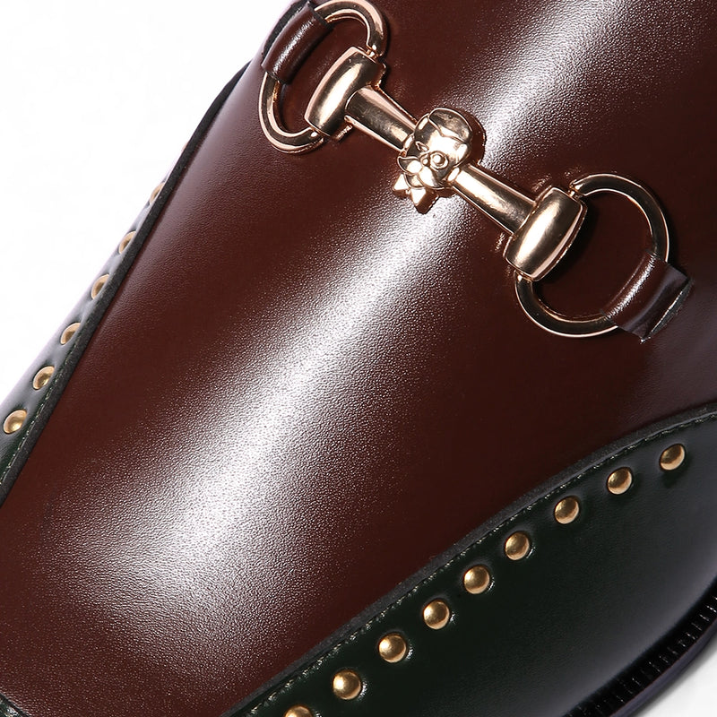 Mehira - Green Tan Rivet Sandals