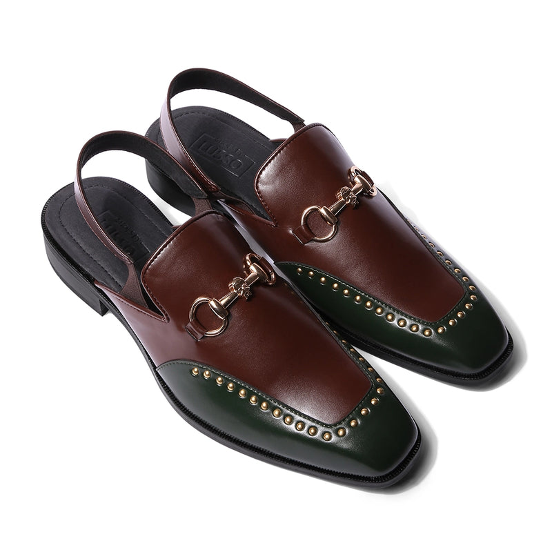 Mehira - Green Tan Rivet Sandals