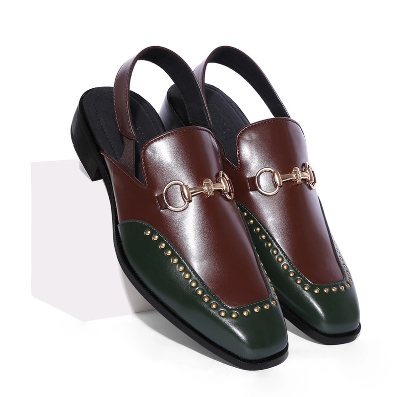 Mehira - Green Tan Rivet Sandals