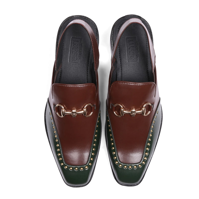 Mehira - Green Tan Rivet Sandals