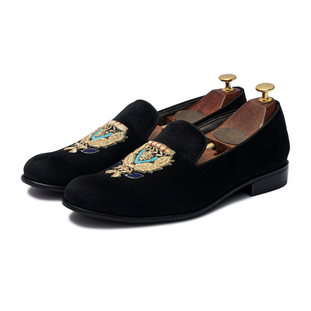 BARONE | BLACK VELVET ZARDOSI SLIP-ON - By Lusso