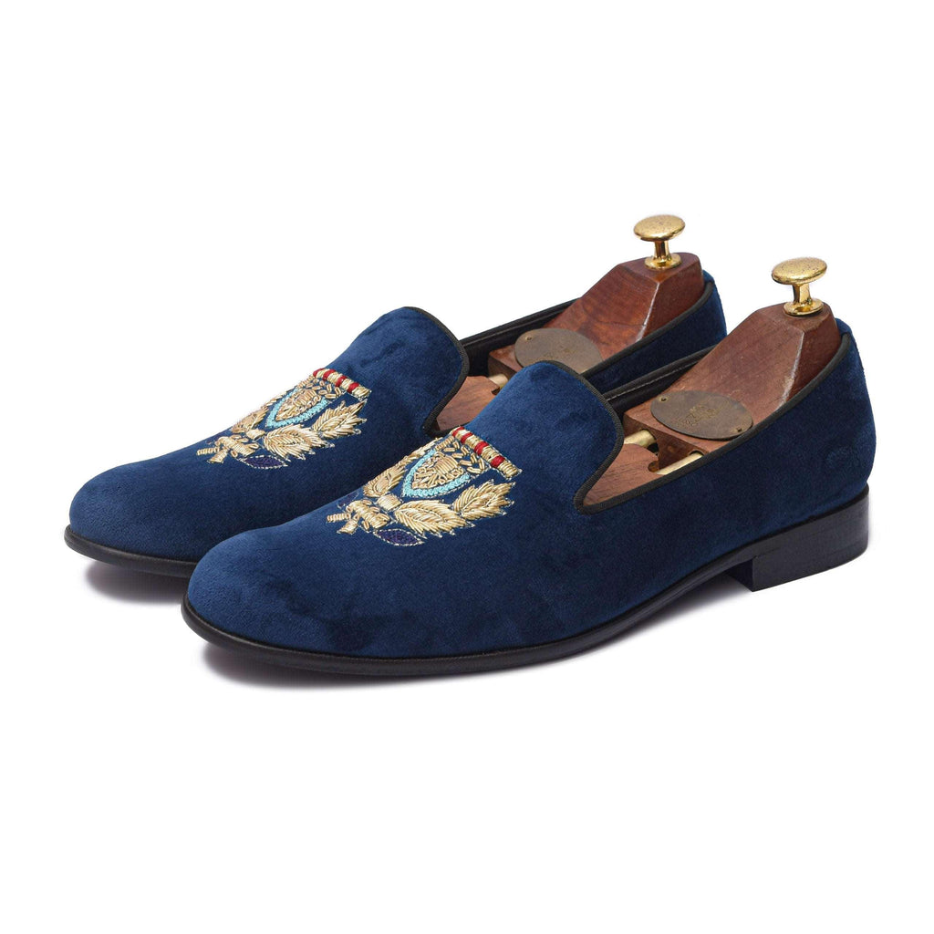 BARONE | BLUE VELVET ZARDOSI SLIP-ON - By Lusso