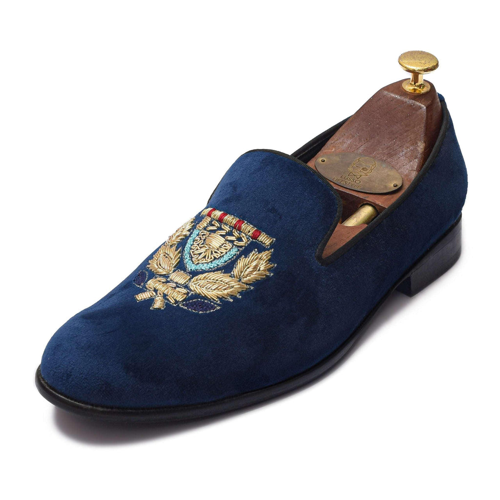 BARONE | BLUE VELVET ZARDOSI SLIP-ON - By Lusso