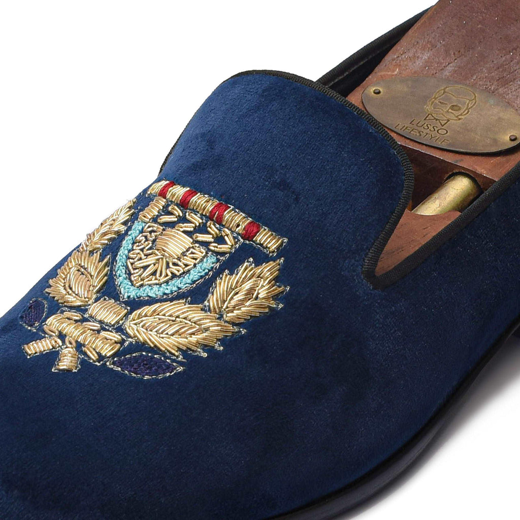 BARONE | BLUE VELVET ZARDOSI SLIP-ON - By Lusso