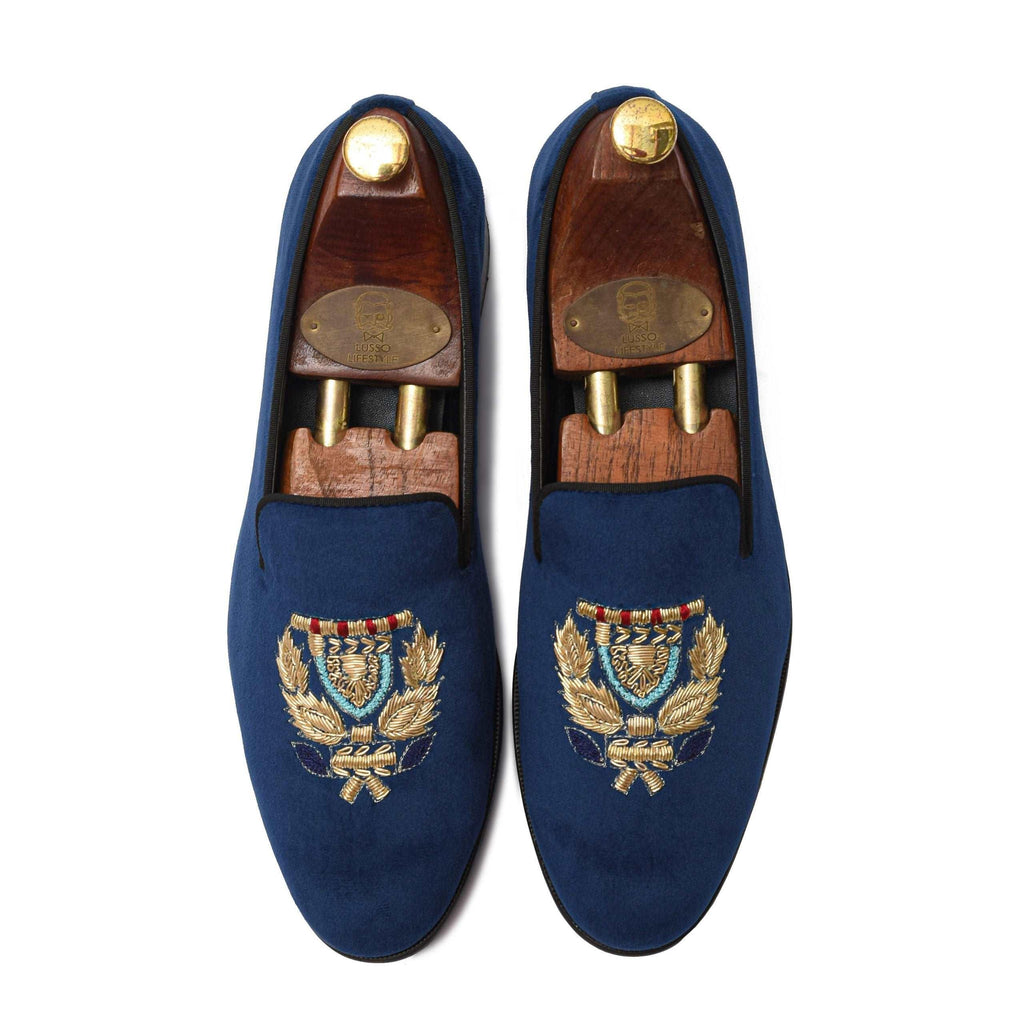 BARONE | BLUE VELVET ZARDOSI SLIP-ON - By Lusso