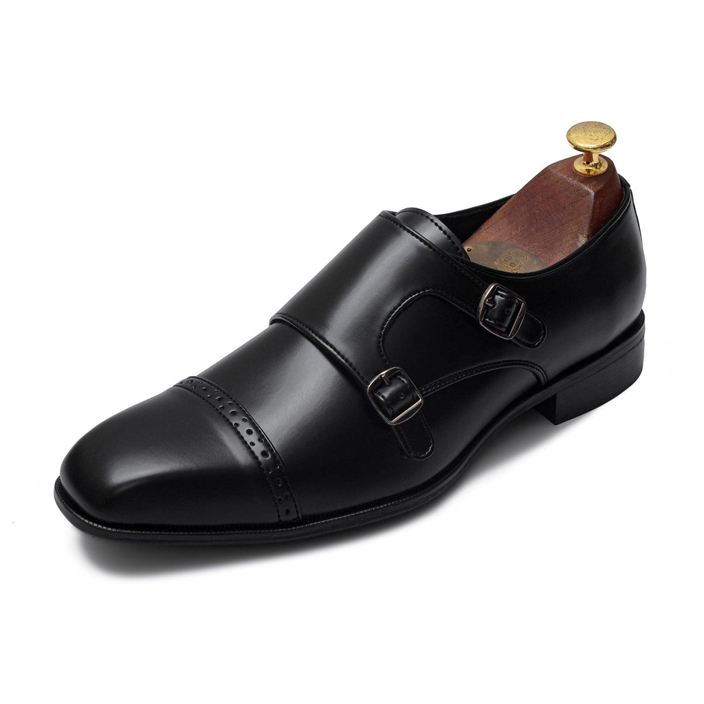 BENJAMIN | BLACK SQUARE TOE DOUBLE MONK - By Lusso