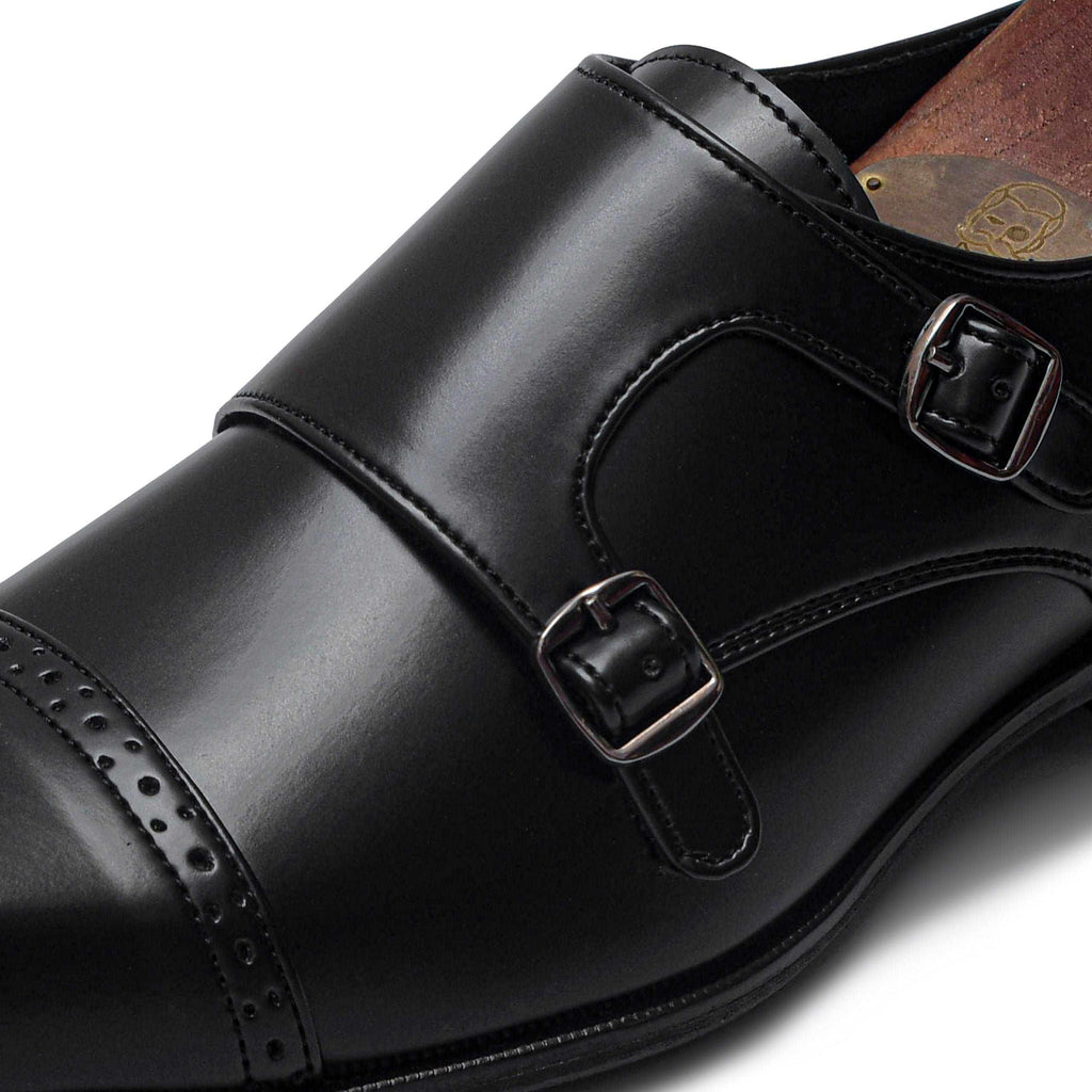 BENJAMIN | BLACK SQUARE TOE DOUBLE MONK - By Lusso