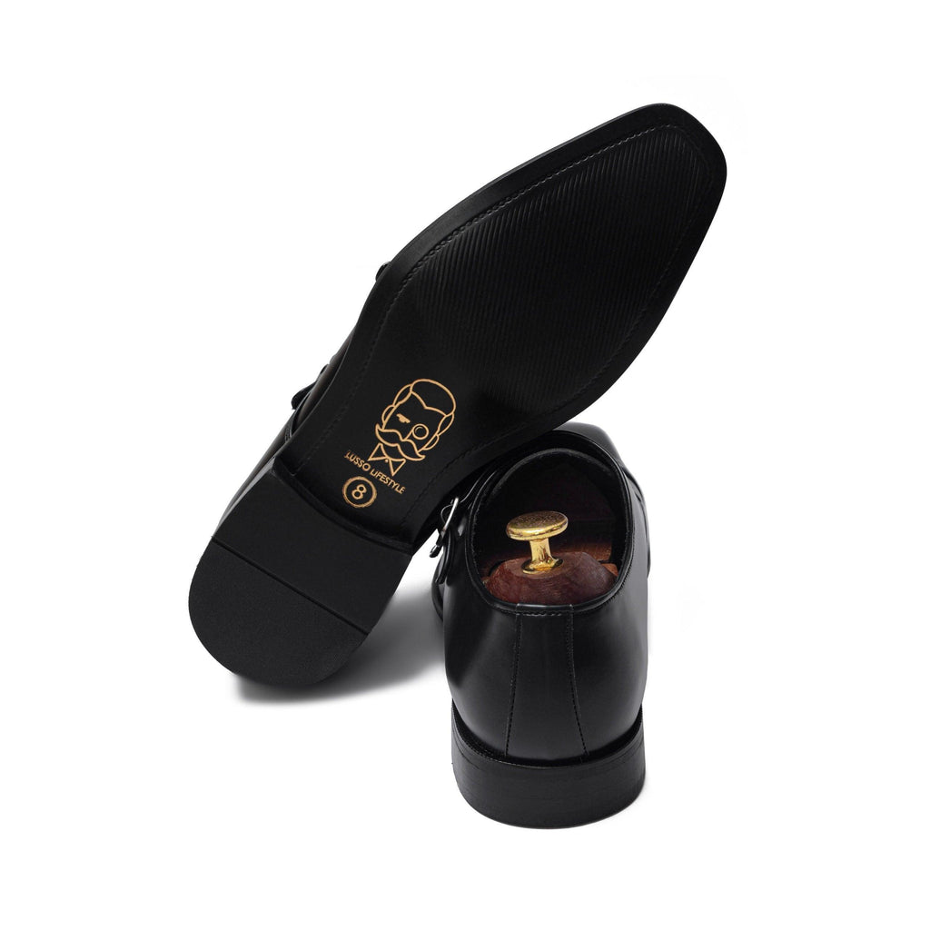 BENJAMIN | BLACK SQUARE TOE DOUBLE MONK - By Lusso